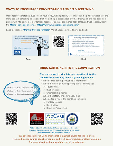 Problem Gambling Store Problem Gambling Screening Toolkit – Maine Prevention Store