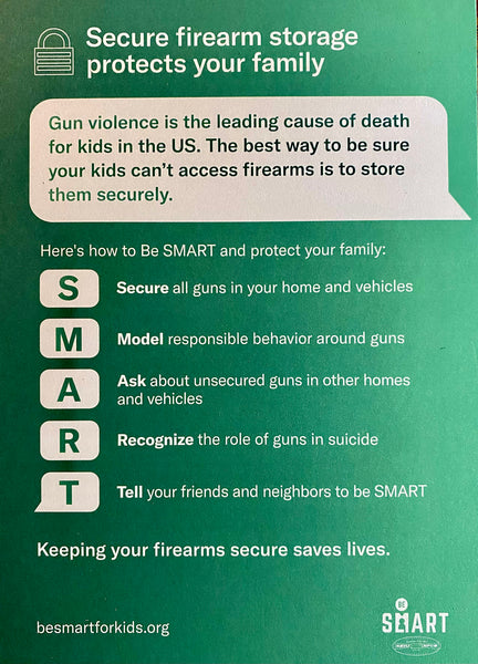 Be SMART Secure Firearm Storage Postcard (English/Spanish)