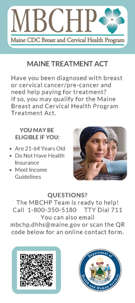 Maine CDC Breast and Cervical Health Program Information 2-Sided Rack Card
