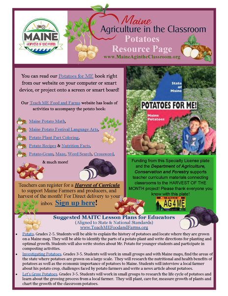 Maine Harvest of the Month PreK-12 Teaching Units - Potatoes Resource Page (Digital Download)