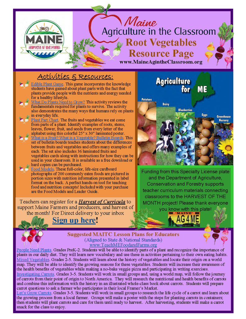 Maine Harvest of the Month PreK-12 Teaching Units - Root Vegetables Resource Page (Digital Download)