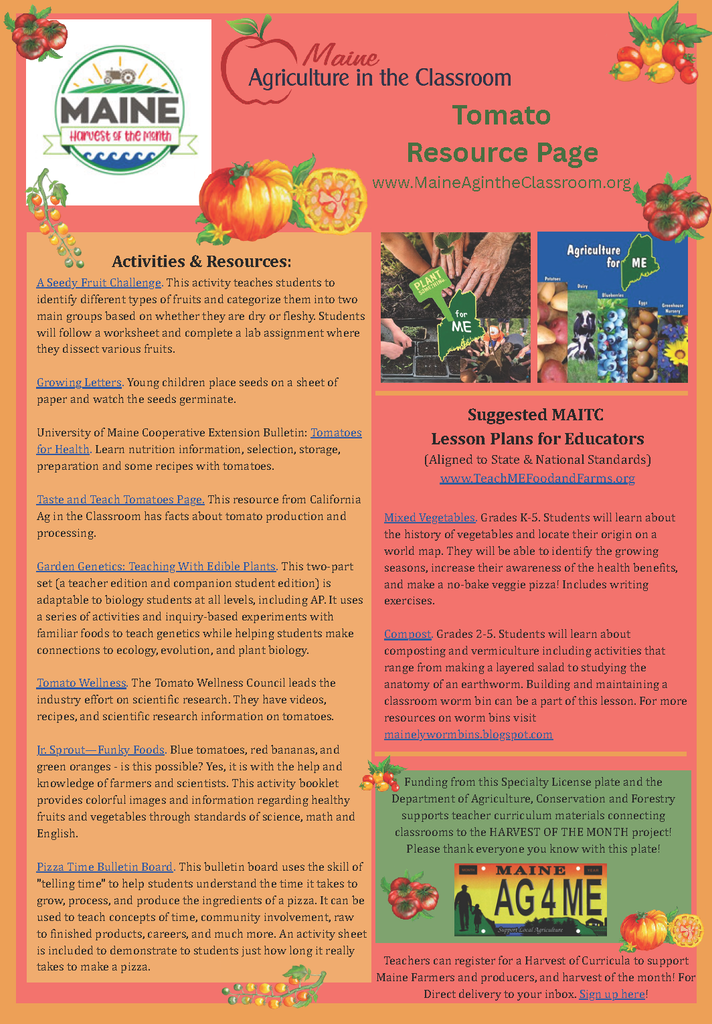 Maine Harvest of the Month PreK-12 Teaching Units - HOM Tomato Resource (Digital Download)