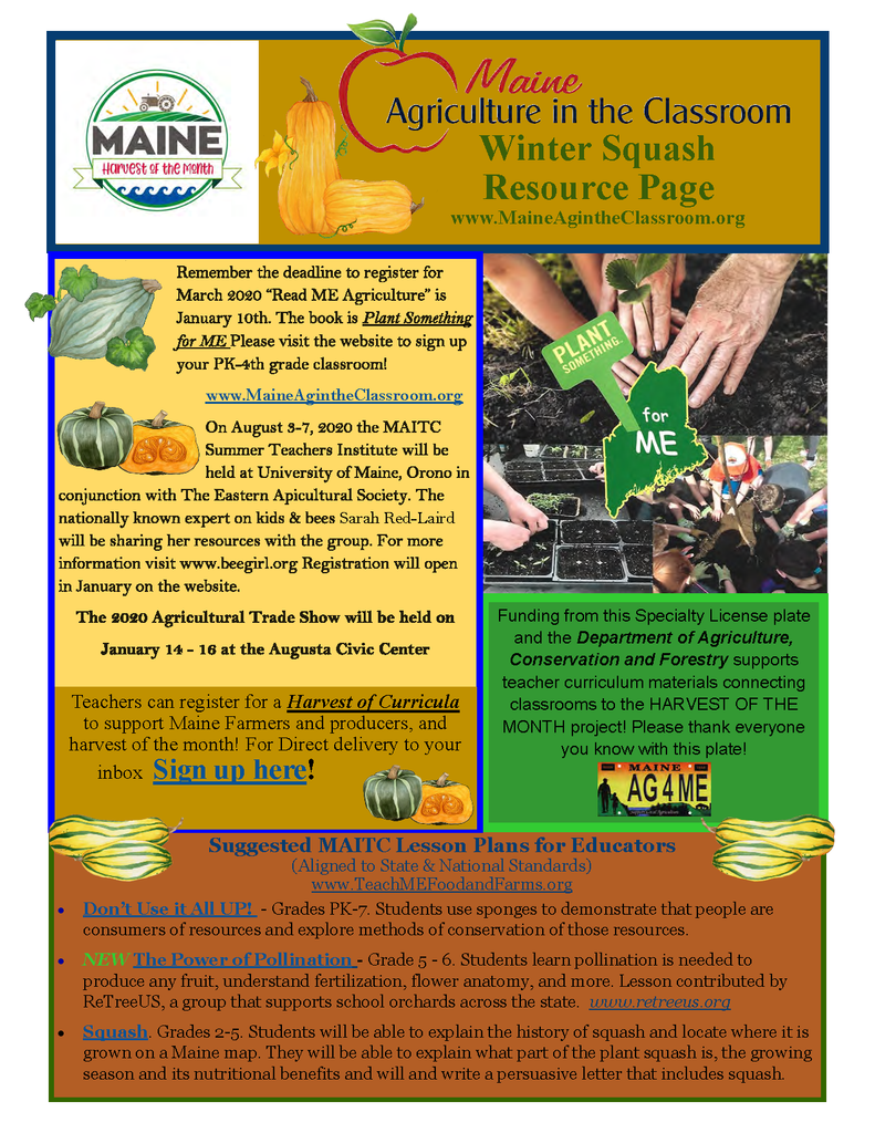 Maine Harvest of the Month PreK-12 Teaching Units - Winter Squash Resource Page (Digital Download)