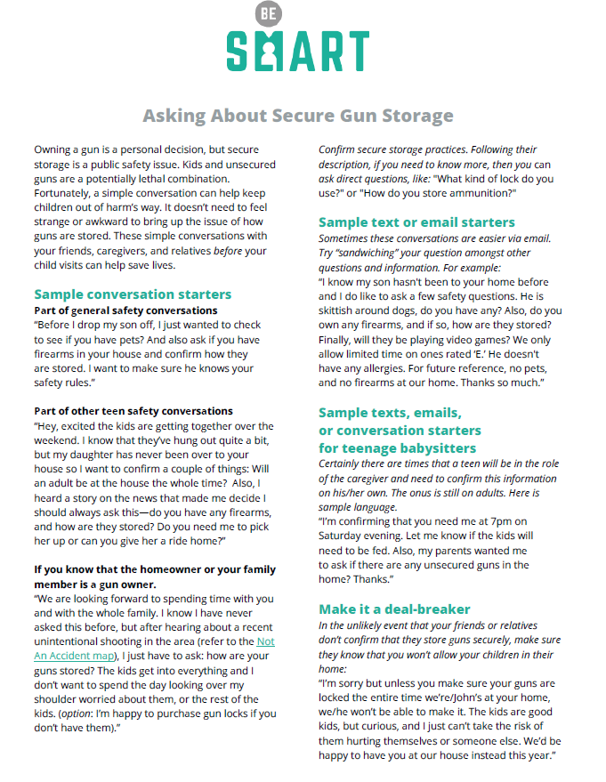 Be SMART Asking About Secure Gun Storage (Digital Download)