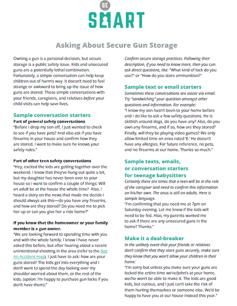 Be SMART Asking About Secure Gun Storage (Digital Download)