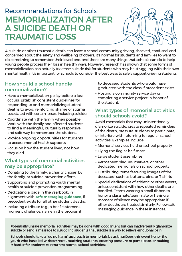 Recommendations for Schools: Memorialization After a Suicide Death or Traumatic Loss (Digital Download)