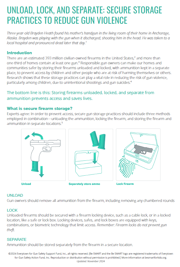 Be SMART Unload, Lock, and Separate; Secure Storage Practices to Reduce Gun Violence