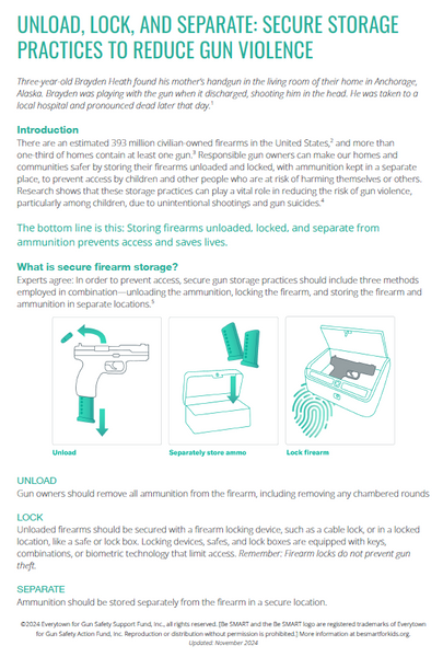 Be SMART Unload, Lock, and Separate; Secure Storage Practices to Reduce Gun Violence