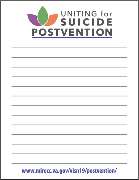 VA Uniting for Suicide Postvention Notepad