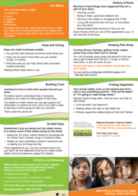 Safe Places to Rest Your Head: Healing, Heart and Hope Safety Card