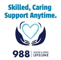 988 Suicide & Crisis Lifeline  Sticker - Skilled, Caring Support Anytime. - Blue